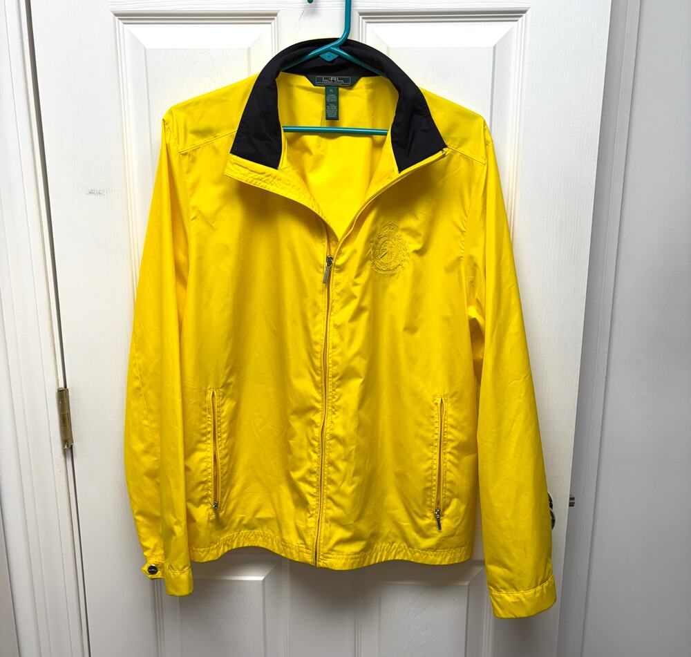 Ralph Lauren Active Windbreaker, Full Zip Jacket, Emblem, Women's Size XL Yellow